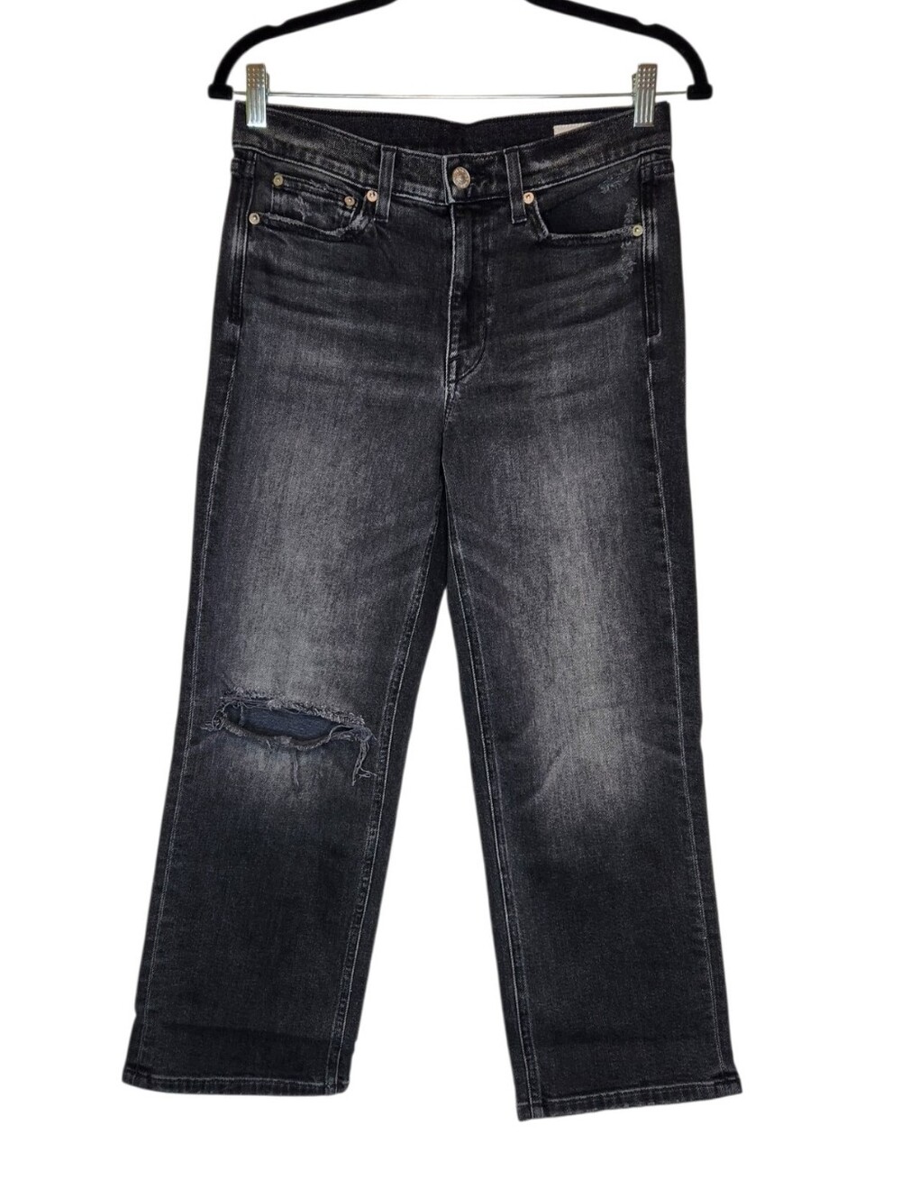 AYR The Easy Easy Straight Leg Crop Jeans Faded Black Size 27